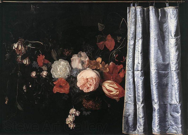 Adriaen van der Spelt Flower Still-Life with Curtain Norge oil painting art